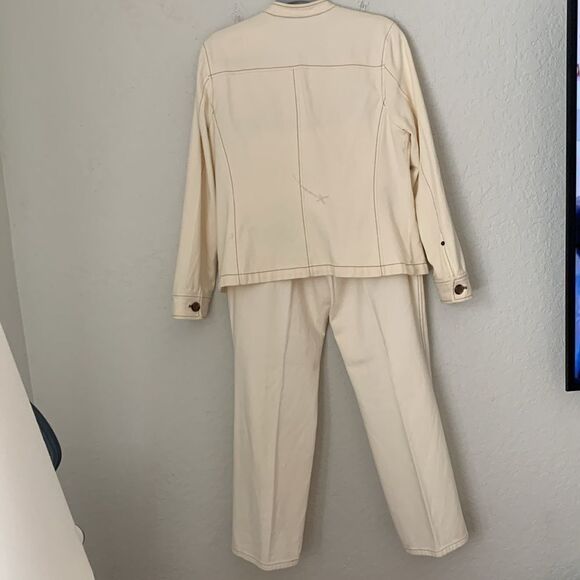 Sigrid Olsen Cotton Cream Two-Piece Suit Jacket Pants Embroidered Size L/14 - Picture 2 of 16